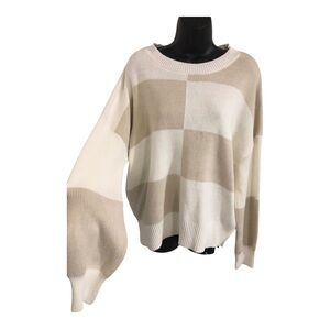 Jessica Simpson tan white colorblock relaxed fit sweater size large brand new